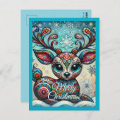ビッグお洒落アイズクリスマストナカイフォークアート ポストカード (正面/裏面)