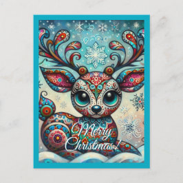 ビッグお洒落アイズクリスマストナカイフォークアート ポストカード