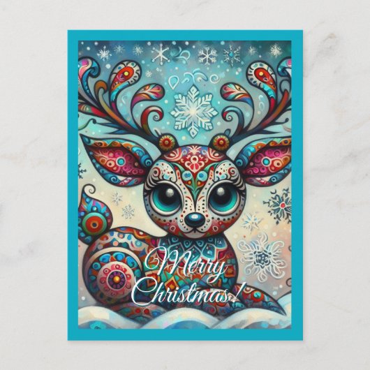 ビッグお洒落アイズクリスマストナカイフォークアート ポストカード (正面)