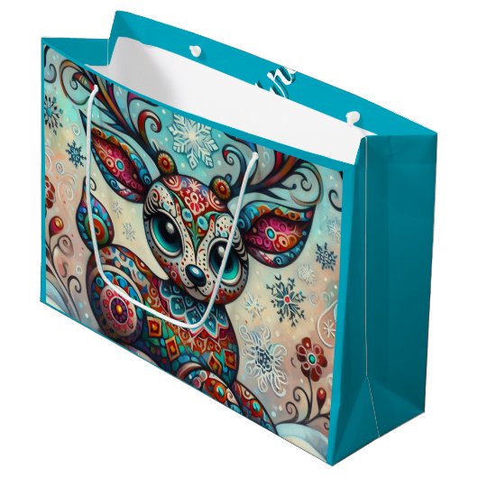 ビッグお洒落アイズクリスマストナカイフォークアート ラージペーパーバッグ (正面アングル)