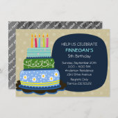 ビッグお誕生日ケーキの誕生日少年 招待状 (正面/裏面)