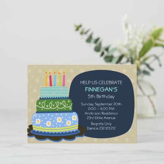 ビッグお誕生日ケーキの誕生日少年 招待状 (スタンド正面)