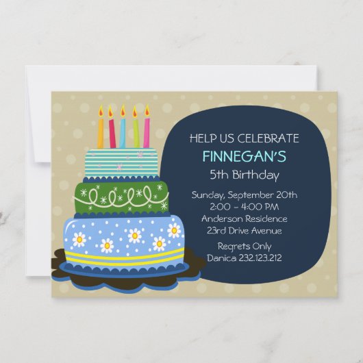ビッグお誕生日ケーキの誕生日少年 招待状 (正面)