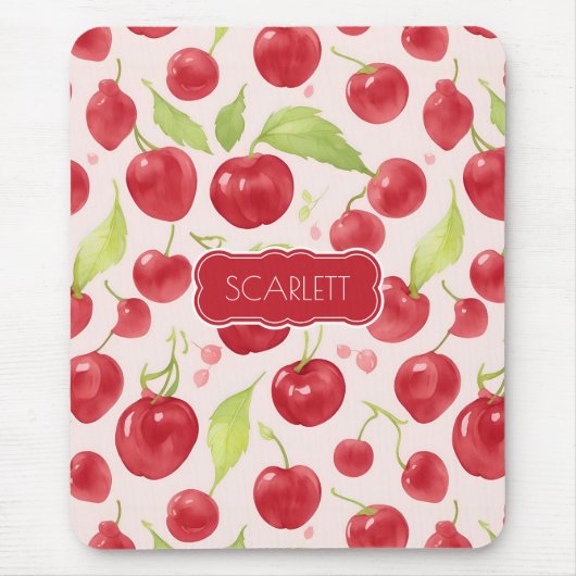 ビッグさくらんぼウォーターカラーカラフルペルソナリズパターン マウスパッド (正面)