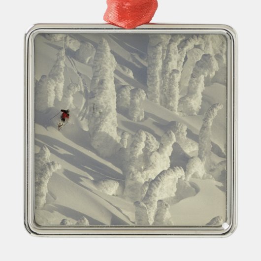 ビッグの厚い雪のゴーストでアルパインスキーヤー メタルオーナメント (正面)