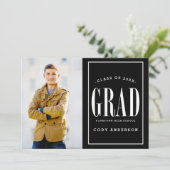 ビッグはっきりしたグラード |ホワイト文字写真卒業パーティー 招待状 (スタンド正面)