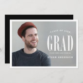 ビッグはっきりしたグラード |ホワイト文字写真卒業パーティー 招待状 (正面/裏面)