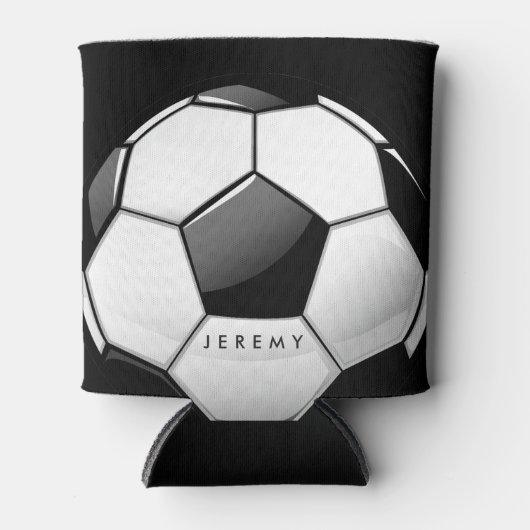 ビッグはっきりしたサッカーボール名前をカスタムする 缶クーラー (正面)
