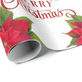 ビッグはっきりしたポインセチア赤メリークリスマスホワイト ラッピングペーパー (ロールコーナー)