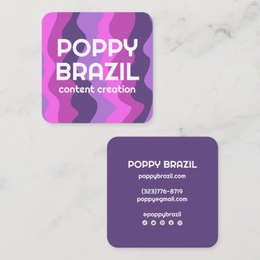 ビッグはっきりしたレトロ曲線波状ストライプ波形ピンク スクエア名刺 (正面/裏面)