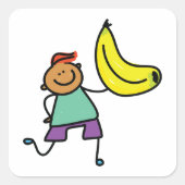 ビッグよくはしゃぐイエローバナナを持つ子供 スクエアシール (正面)