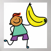 ビッグよくはしゃぐイエローバナナを持つ子供 ポスター (正面)