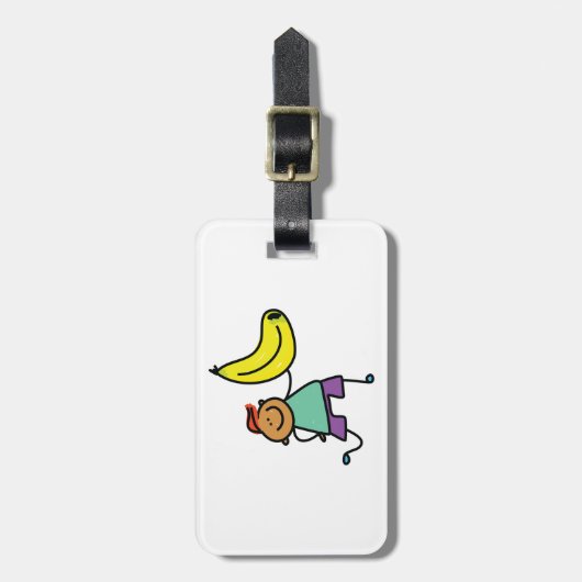 ビッグよくはしゃぐイエローバナナを持つ子供 ラゲッジタグ (正面縦)