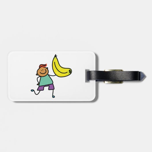 ビッグよくはしゃぐイエローバナナを持つ子供 ラゲッジタグ (裏面横)