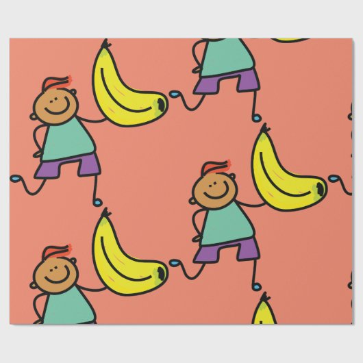 ビッグよくはしゃぐイエローバナナを持つ子供 ラッピングペーパー (フラット)
