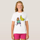 ビッグよくはしゃぐイエローバナナを持つ子供 Tシャツ (正面フル)