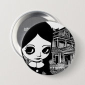 ビッグアイゴシックガールハウス幽霊のよく出るオリジナルアート 缶バッジ (正面&裏面)