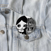 ビッグアイゴシックガールハウス幽霊のよく出るオリジナルアート 缶バッジ (インサイチュ)