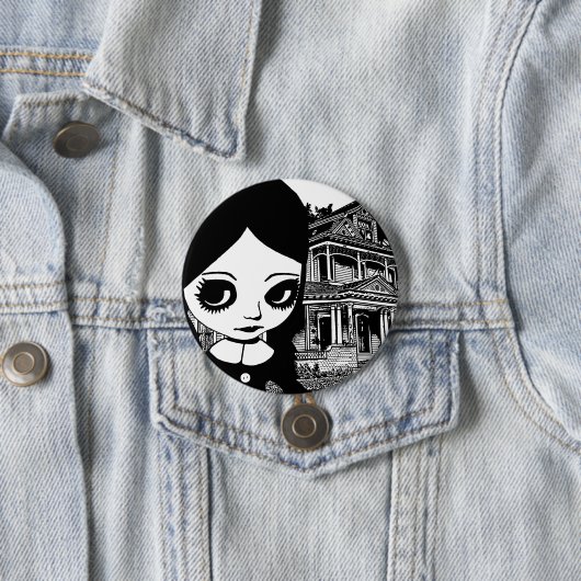 ビッグアイゴシックガールハウス幽霊のよく出るオリジナルアート 缶バッジ (インサイチュ)