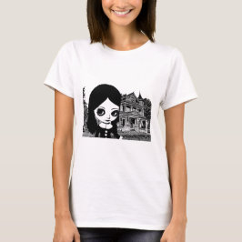 ビッグアイゴシックガールハウス幽霊のよく出るオリジナルアート Tシャツ