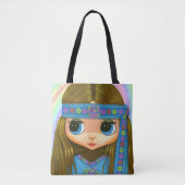 ビッグアイヒッピー女の子ピースサイン'60s '70s トートバッグ (正面)