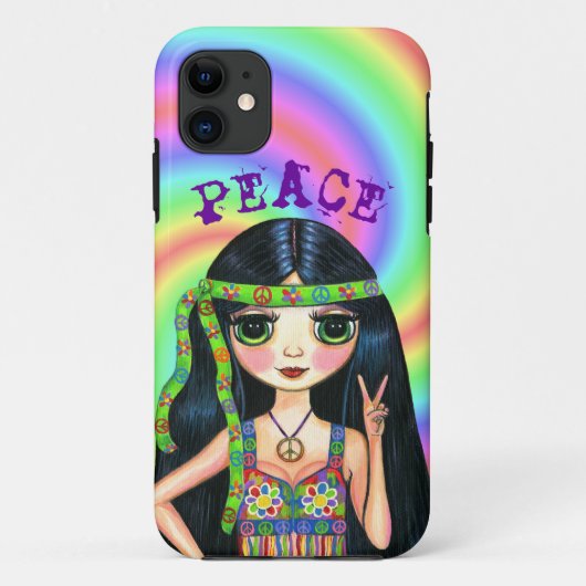 ビッグアイヒッピーChick Peace Sign Cute 1960s 1970s Case-Mate iPhoneケース (裏面)