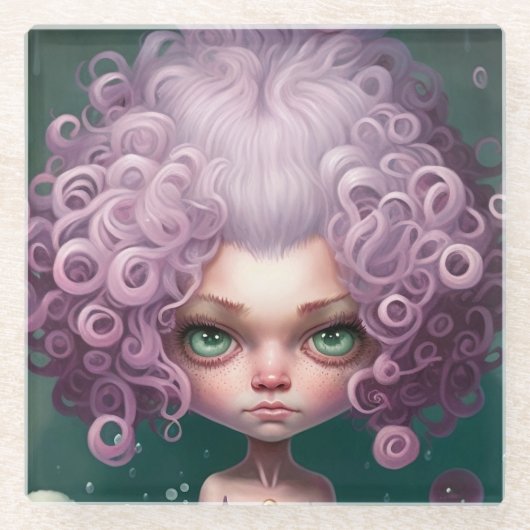 ビッグアイファンタジープリンセスかわいらしビッグアイガール ガラスコースター (正面)