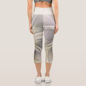 ビッグアイボリーフラワー、抽象芸術モダンフラクタルアート カプリレギンス (裏面)