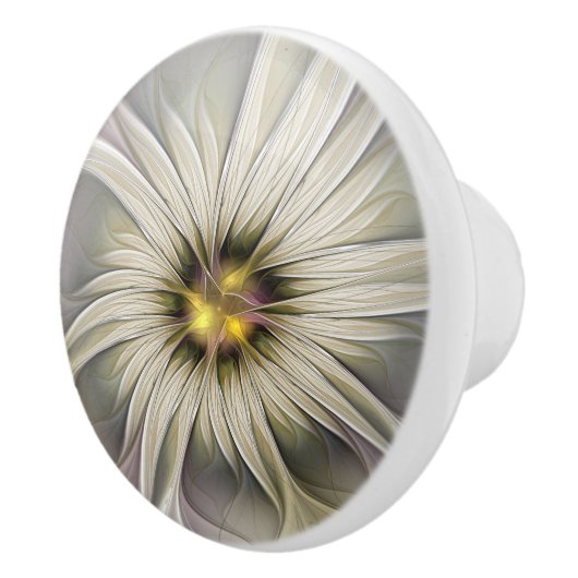 ビッグアイボリーフラワー、抽象芸術モダンフラクタルアート セラミックノブ (右)