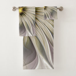 ビッグアイボリーフラワー、抽象芸術モダンフラクタルアート バスタオルセット