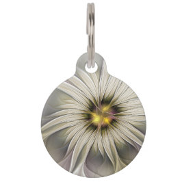 ビッグアイボリーフラワー、抽象芸術モダンフラクタルアート ペット　ネームタグ