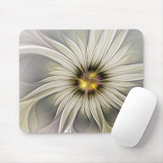 ビッグアイボリーフラワー、抽象芸術モダンフラクタルアート マウスパッド (マウス)