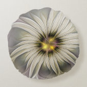 ビッグアイボリーフラワー、抽象芸術モダンフラクタルアート ラウンドクッション (裏面)