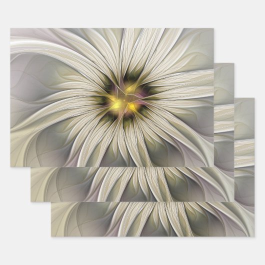 ビッグアイボリーフラワー、抽象芸術モダンフラクタルアート ラッピングペーパーシート (セット)