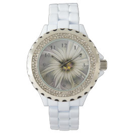 ビッグアイボリーフラワー、抽象芸術モダンフラクタルアート 腕時計