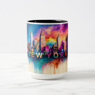 ビッグアップルNYC抽象芸術スカイライン ツートーンマグカップ