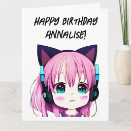 ビッグアニメガール猫の耳誕生日 カード