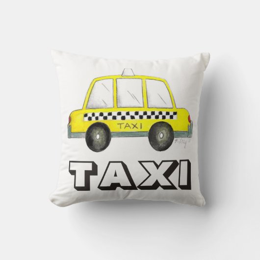 ビッグイエロータクシー市松模様にNYCキャブカーニューヨーク クッション (正面)