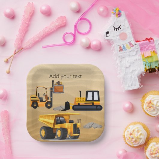 ビッグイエロー建築トラック、誕生日 ペーパープレート (パーティー)