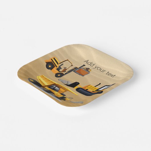 ビッグイエロー建築トラック、誕生日 ペーパープレート (傾斜あり)