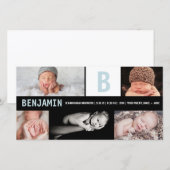 ビッグイニシャルブルー男の赤ちゃんモノグラム5フォト誕生 案内状 (正面/裏面)