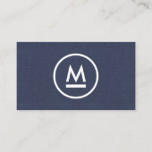 ビッグイニシャルモダンモノグラムオンネイビーブルーリネン 名刺 (正面)