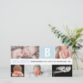 ビッグイニシャル男の赤ちゃんモノグラム5フォトブルー誕生 案内状 (スタンド正面)