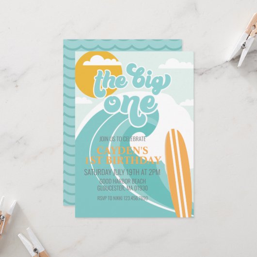 ビッグウェーブビーチバースデー招待状 招待状 (正面/裏面インサイチュ)