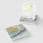 ビッグウェーブ(北斎の青日本のと金ゴールド美術) ストーンコースター (横)