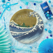 ビッグウェーブ(北斎の青日本のと金ゴールド美術) ペーパープレート (パーティー)