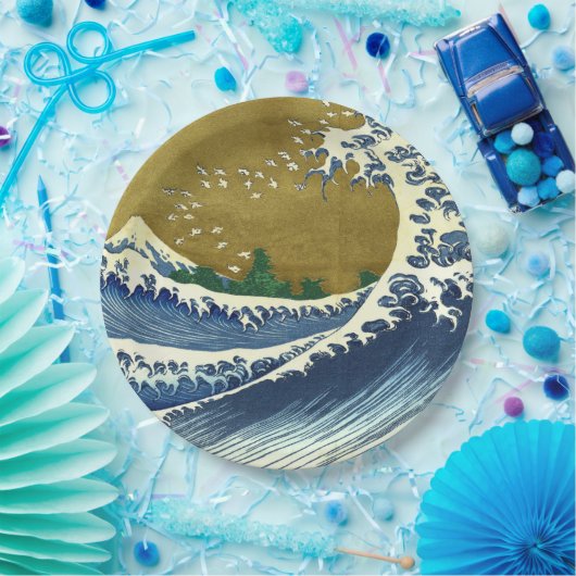 ビッグウェーブ(北斎の青日本のと金ゴールド美術) ペーパープレート (パーティー)