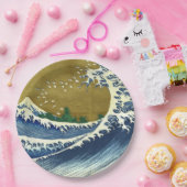 ビッグウェーブ(北斎の青日本のと金ゴールド美術) ペーパープレート (パーティー)