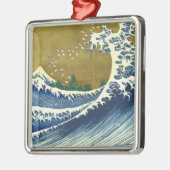 ビッグウェーブ(北斎の青日本のと金ゴールド美術) メタルオーナメント (左)