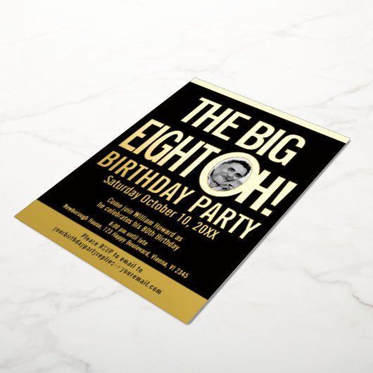 ビッグエイト0h!80番目の誕生日の写真 箔招待状 (回転した状態)